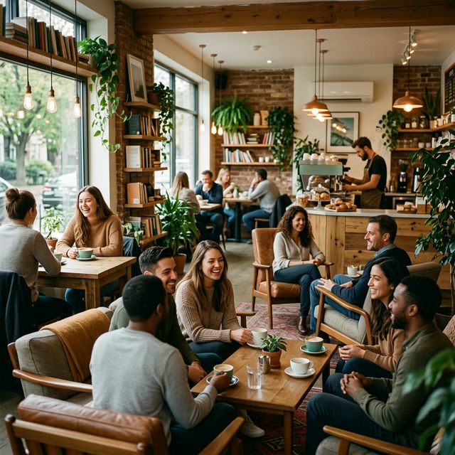 People enjoying cozy cafe setting